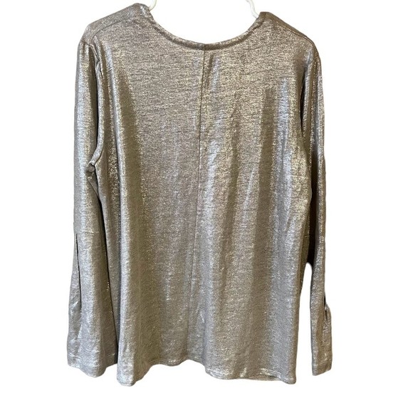 Drew Women's Size L Metallic Gold 100 Linen Belle Blouse Long Sleeve Hippie Y2K - Picture 2 of 7